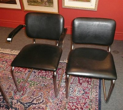 Lot 1747 - A Set of Six (4+2) Hille Chrome Cantilever Chairs, upholstered in black vinyl, some labelled...