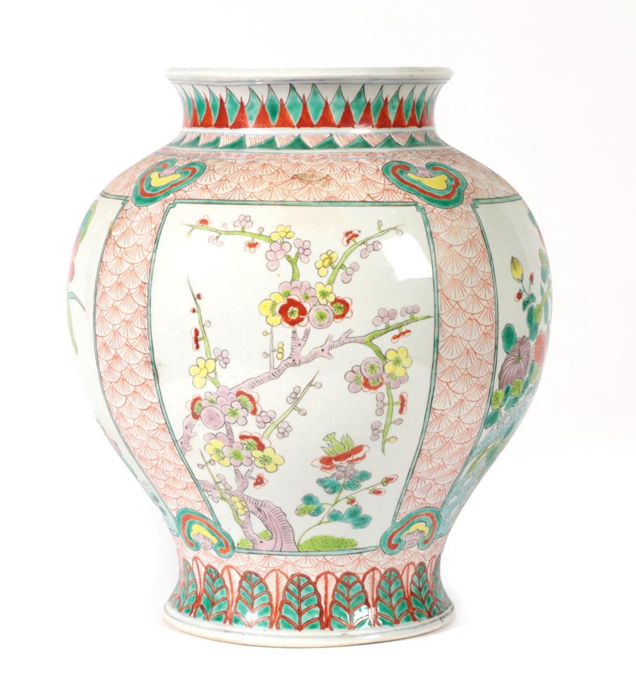 Lot 154 - A Chinese Porcelain Jar, Qianlong reign mark but not of the period, of ovoid form with flared...