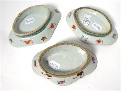 Lot 156 - A Matched Set of Six Chinese Porcelain Lozenge Shaped Pedestal Dishes, late 19th/early 20th...