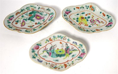 Lot 156 - A Matched Set of Six Chinese Porcelain Lozenge Shaped Pedestal Dishes, late 19th/early 20th...