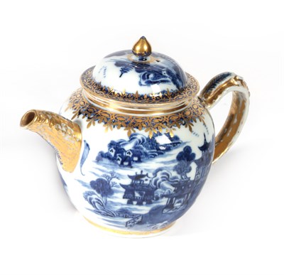 Lot 157 - A Chinese Porcelain Teapot and Cover, Qianlong, of ovoid form, painted in underglaze blue with...