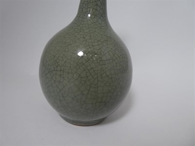 Lot 159 - A Chinese Ge Type Celadon Vase, in Archaistic style, of arrowhead form, 19cm high; and A...