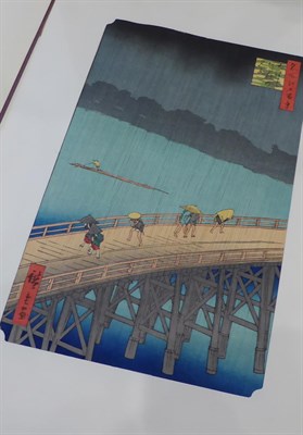 Lot 172 - After Utagawa Hiroshige Sudden shower over Shin Ohashi Bridge Fireworks at Ryogoku A pair from...