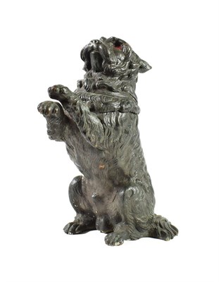 Lot 178 - A Bronze Figure of a Dog, late 19th/early 20th century, naturalistically modelled begging, with red