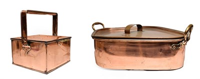 Lot 188 - A Copper Turbot Kettle and Cover, late 19th/early 20th century, of diamond shape with strap and...