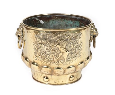 Lot 189 - A Dutch Brass Planter, late 19th century, with lion mask loop handles and embossed with a...