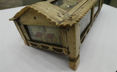Lot 194 - A French Bone Prisoner of War Work Games Box, early 19th century, of sarcophagus form, set with...