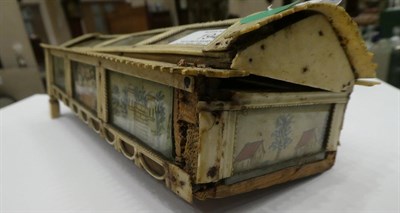 Lot 194 - A French Bone Prisoner of War Work Games Box, early 19th century, of sarcophagus form, set with...