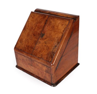 Lot 207 - A Victorian Walnut Stationery Box, the hinged top over two sloping hinged doors enclosing a...