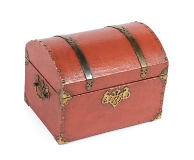 Lot 210 - An Early 20th Century Painted Dome-Top Workbox, with brass strapwork and studded decoration,...