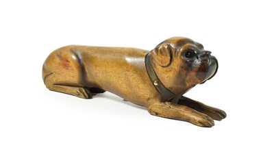 Lot 216 - A Carved Wood Figure of a Recumbent Dog, possibly a taper holder, 19th century,...