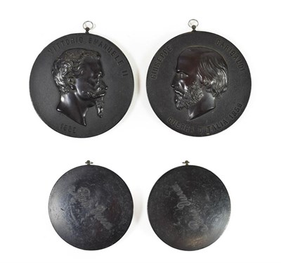 Lot 217 - A Pair of Bois Durci Plaques, 19th century, relief moulded with bust portraits of GIUSEPPE...