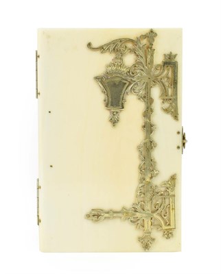 Lot 240 - A Gilt Metal Mounted Ivory Aide de Memoire, circa 1870, of rectangular form, applied with...
