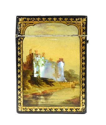 Lot 253 - A Black Lacquer Card Case, circa 1860, of rectangular form, painted and inlaid with mother-of-pearl