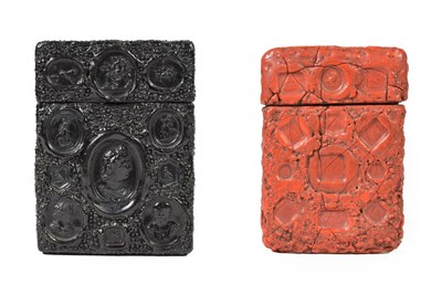 Lot 254 - A Gutta Percha Card Case, circa 1850, of rectangular form, impressed with various seals, 10cm long