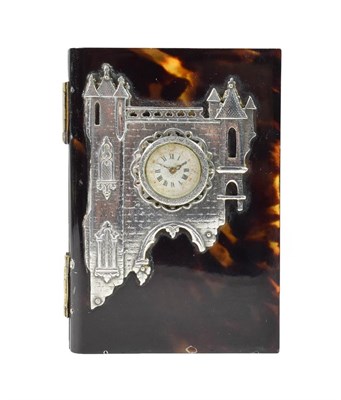 Lot 257 - A Silver Mounted Tortoiseshell Aide de Memoire/Timepiece, circa 1870, of rectangular form, set with