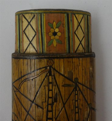 Lot 262 - A French Straw-Work Box and Cover, circa 1800, of oval section, worked in colours with an armorial