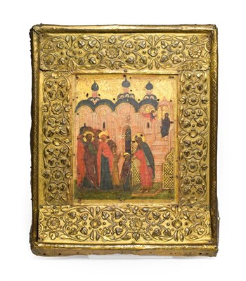 Lot 267 - An Icon, probably Russian, 19th century, painted and gilt with the Holy Family and other...