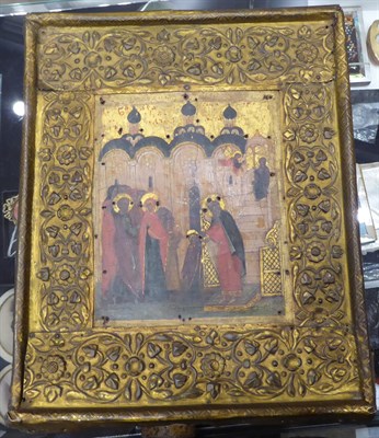 Lot 267 - An Icon, probably Russian, 19th century, painted and gilt with the Holy Family and other...