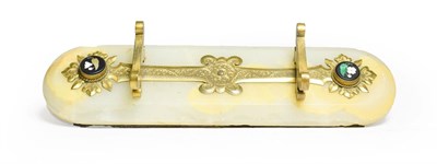 Lot 279 - A Late Victorian Gilt Metal and Ashford Marble Mounted Alabaster Pen Rest, with trestle...