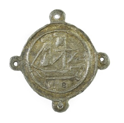 Lot 289 - Kirkwall, a beggar's badge, of circular form, centred by a sailing ship over stamped number 8...