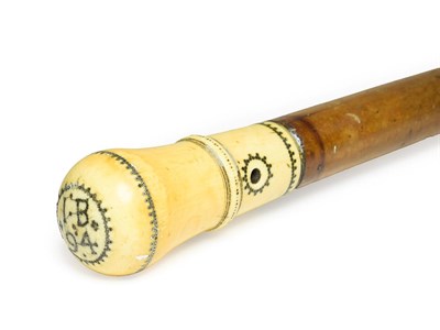 Lot 304 - A Late 17th Century Gentleman's Malacca Walking Cane, the ivory domed mushroom knop with silver...