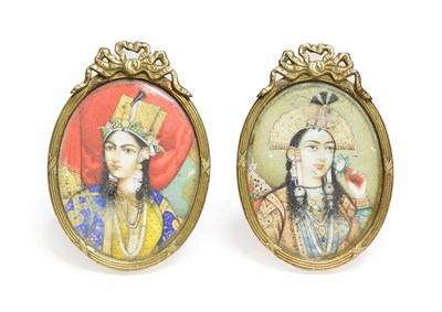 Lot 307 - Indian School (late 19th century): Miniature Bust Portraits of Mumtaz Mahal, wearing formal...