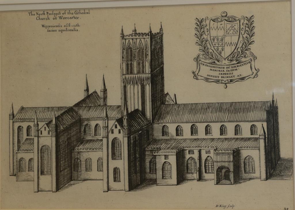 Lot 365 - After Daniel King (d.1664)  ''The North Prospect of the Cathedral of Worcester'' Etching, from...