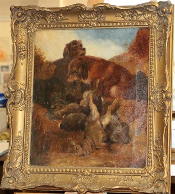Lot 367 - Florence Aston (19th century) Two Terriers with the day's bag Signed and dated 3/(18)82, oil on...