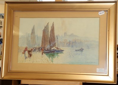 Lot 372 - Frank Rousse (exh.1890-1915)  A view of Whitby Abbey from the Harbour Signed, watercolour, together