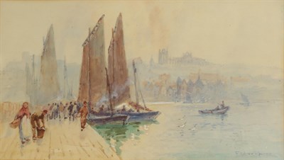 Lot 372 - Frank Rousse (exh.1890-1915)  A view of Whitby Abbey from the Harbour Signed, watercolour, together