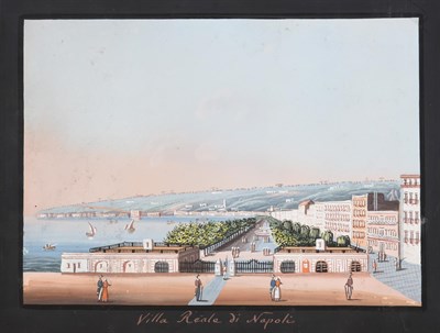 Lot 375 - Neapolitan School (19th century)  View of the Bay of Naples with rumbling Vesuvius  Inscribed...