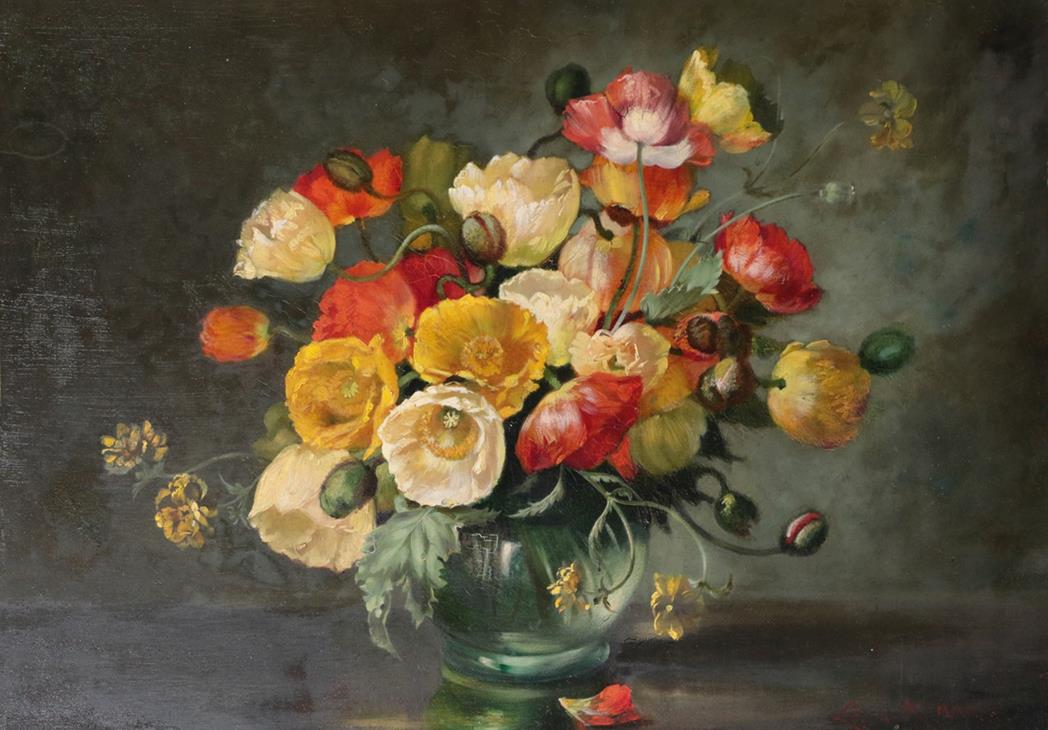 Lot 382 - Attributed to Cecil Kennedy (1905-1997) Still life of flowers in a glass vase  Bears signature, oil