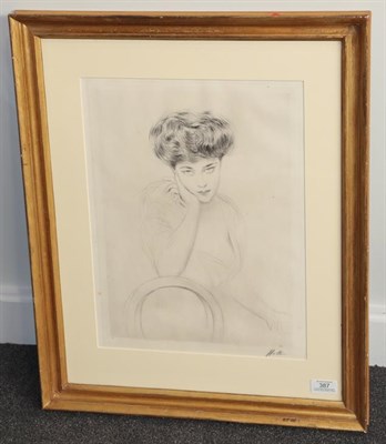 Lot 387 - Paul César Helleu (1859-1927) French  Portrait of a sultry siren, head and shoulders Signed in...