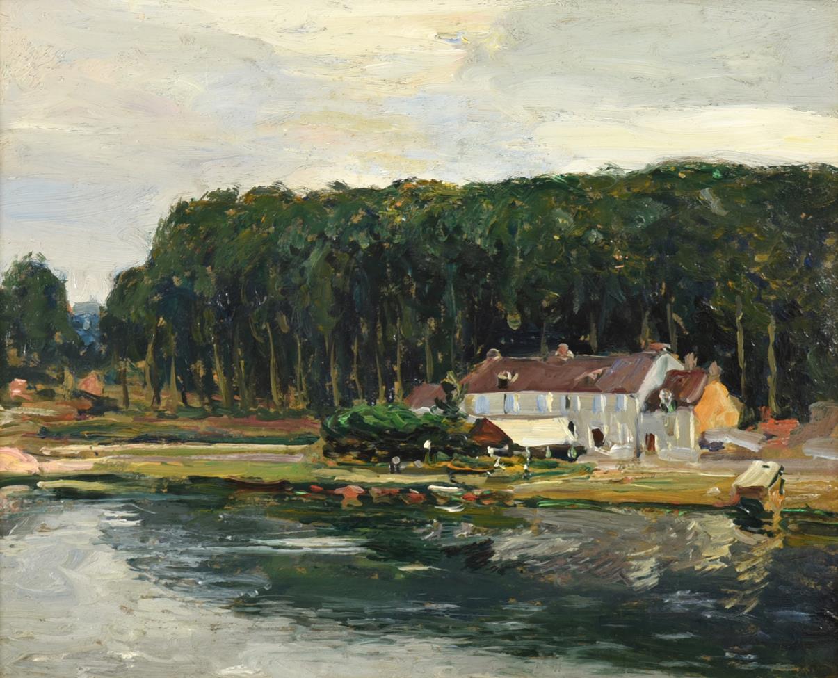 Lot 392 - Alexander Jamieson (1873-1937) Scottish Village on the Seine Signed, inscribed and dated 1912...