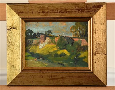 Lot 393 - Alexander Jamieson (1873-1937) Scottish French pastoral scene Inscribed verso, oil on panel, 11.5cm