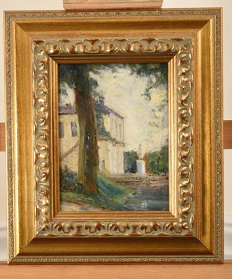 Lot 394 - Alexander Jamieson (1873-1937) Scottish View of a statue, with study verso Signed verso, oil on...
