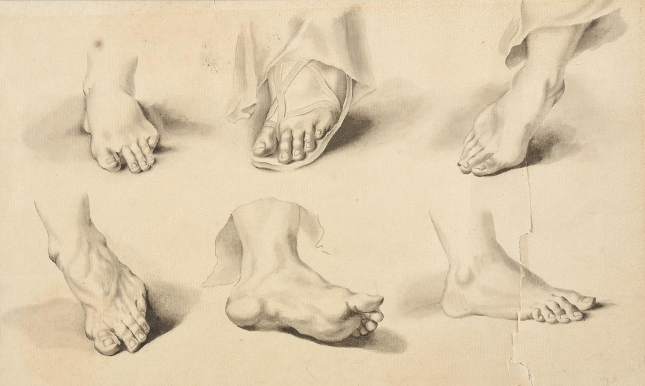 Lot 401 - Circle of Samuel de Wilde (1751-1832) Sheet of foot studies Bears signature, watercolour en...
