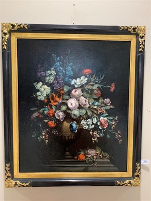 Lot 402 - Continental School (19th century)  Still life of Roses, Carnations and Honeysuckle arranged in...