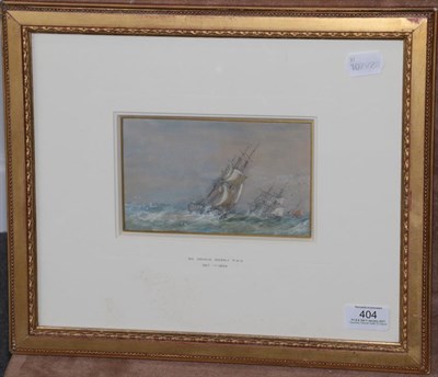 Lot 404 - Sir Oswald Brierly RWS (1817-1894) Sailed, masted ships in a squall Signed and indistinctly...