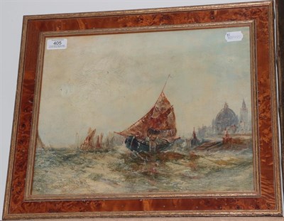Lot 405 - Circle of Stephen Frank Wasley (1848-1934) Shipping vessels in the Venetian lagoon Oil on...