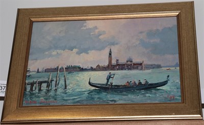 Lot 408 - Robin Furness (b.1933) ''Early Morning Commuters, Venice''  Signed and dated (19)99, oil on...