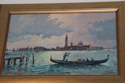 Lot 408 - Robin Furness (b.1933) ''Early Morning Commuters, Venice''  Signed and dated (19)99, oil on...