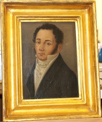Lot 413 - French School (19th century) Portrait of a Gentleman, head and shoulders, wearing a white...