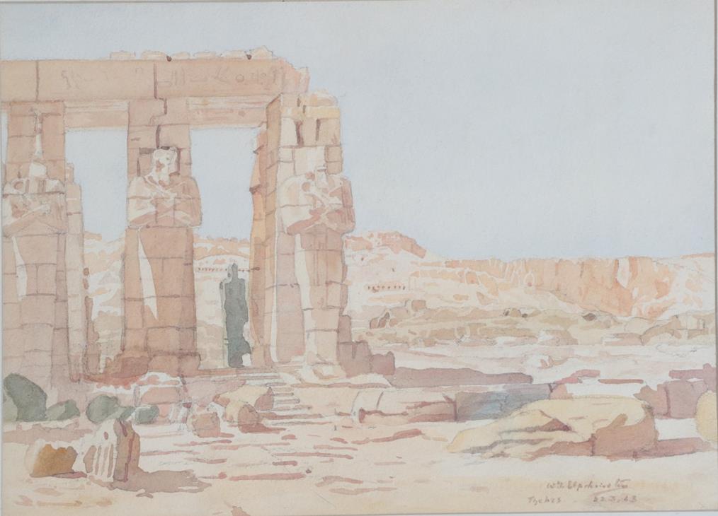 Lot 414 - William Graham Elphinstone (1886-1952) The Great Colossus of Memnon at Thebes Signed, inscribed and