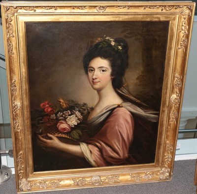 Lot 419 - British School (19th century) Portrait of Mrs Campbell of Shaw holding a basket of flowers Oil...
