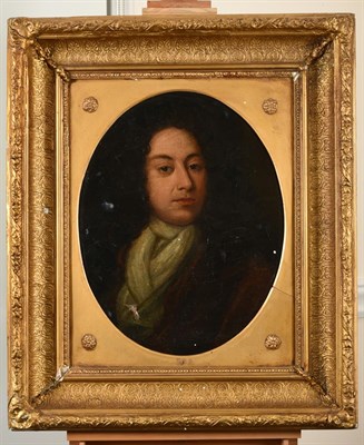 Lot 423 - Follower of Sir Godfrey Kneller (1646-1723) Portrait of a gentleman in a white stock and red jacket