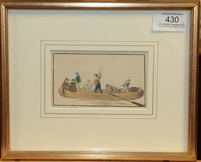 Lot 430 - Circle of Samuel Scott (1702-1772) Figures in a river ferry Watercolour, together with a...