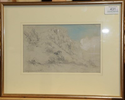 Lot 431 - Attributed to George Barrett OWS (1767-1842) Landscape at sunset, travellers and classical...