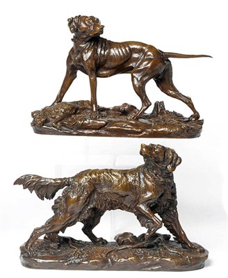 Lot 1059A - Jules Moigniez (1835-1894): Bronze Models of a Setter and Pointer, each standing in alert pose,...